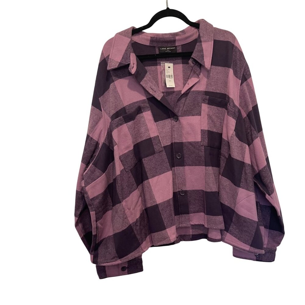 NWT Lane Bryant Womens Purple, lilac Flannel Plaid Button-Up Shirt 34/36, 6X NEW - Picture 1 of 10